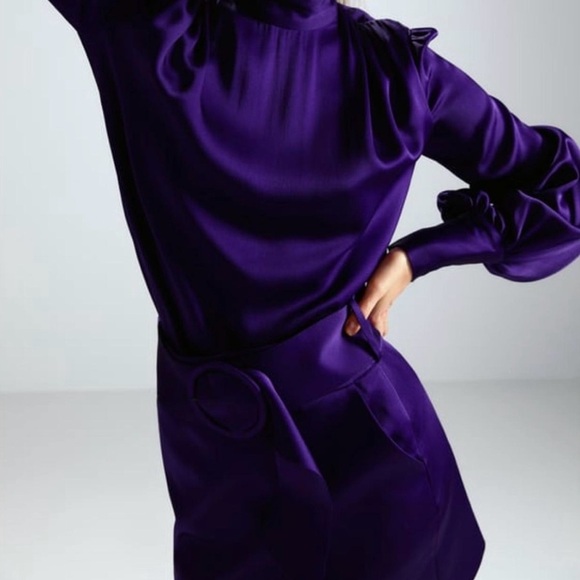 NWT ZARA Limited edition High Waist Purple Skirt with Belt Silk “feels” Medium - Picture 7 of 8